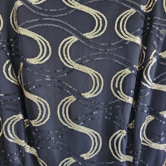 Sangria Elegant Black and Gold Sequins And Pleated Taffeta Midi Dress Size 4 - Picture 3 of 14